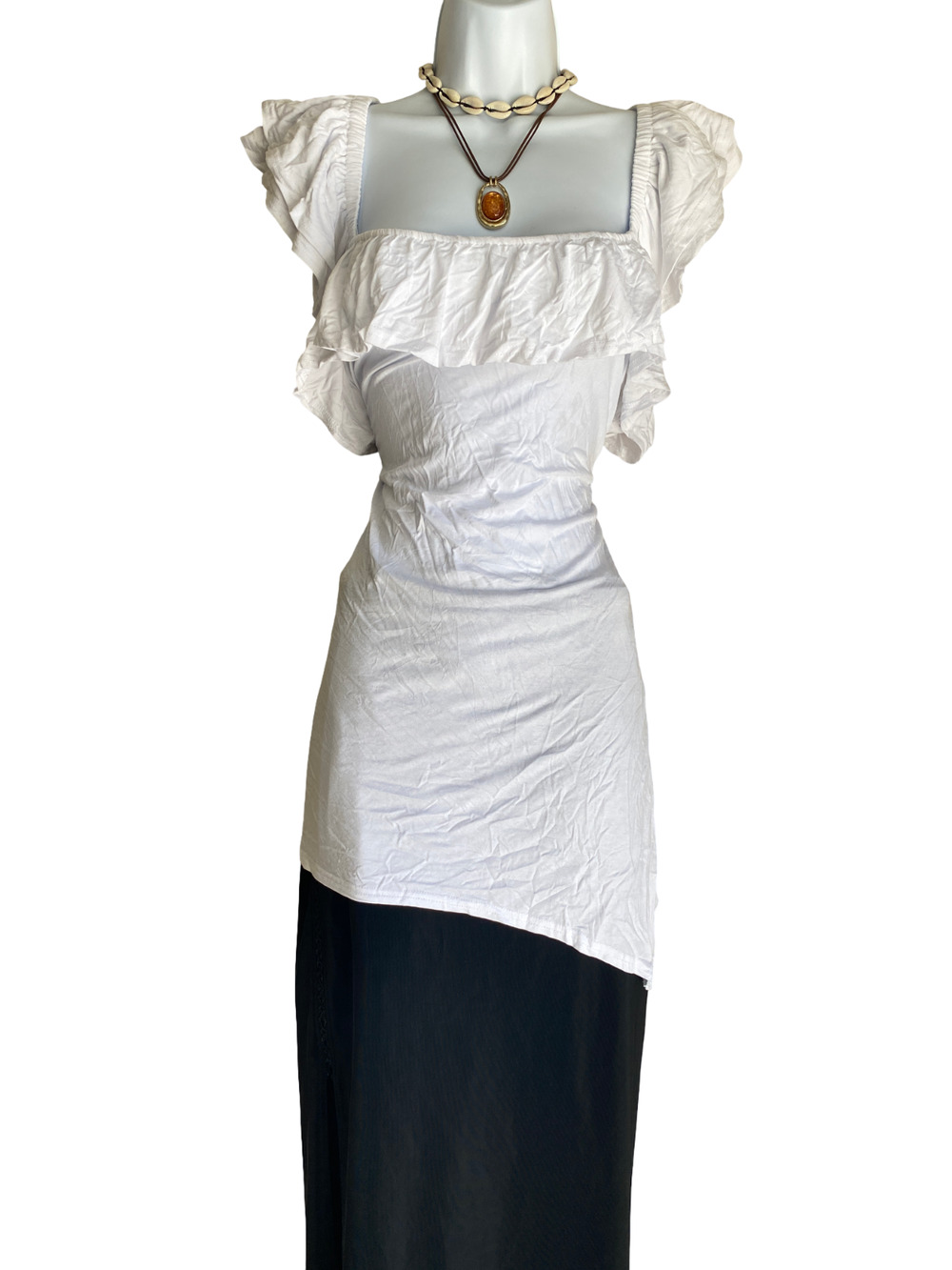 VTG Evans Plus 28 White Off Shoulder Milkmaid Blouse Ruffle Peasant Cottagecore